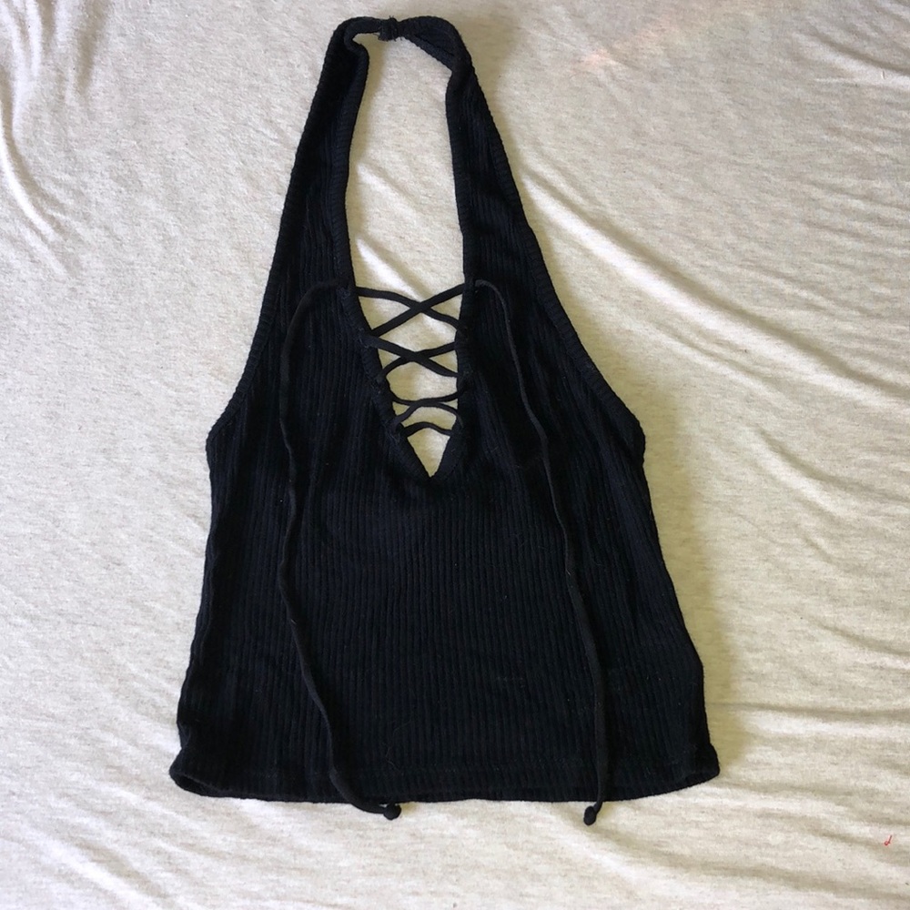 Urban Outfitters black lace up halter shirt
